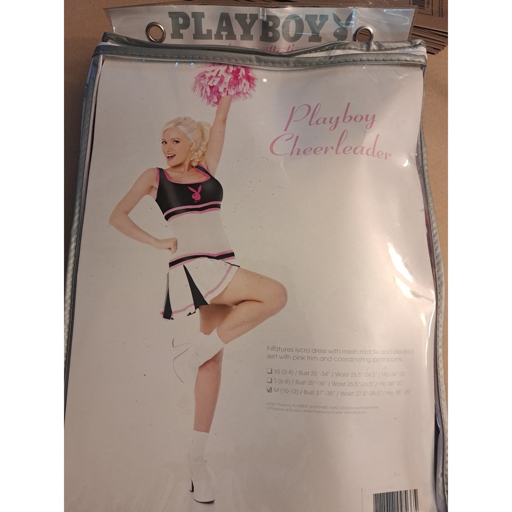 Playboy Cheerleader Costume Set Black White Pink Medium 10-12 2007 Bunny Logo